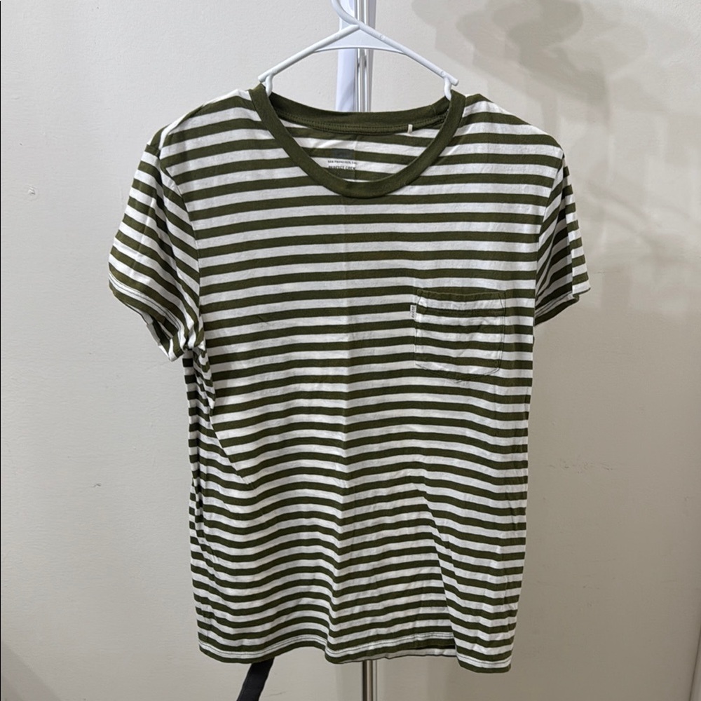 Levi's Green and White Striped Short Sleeve Tee